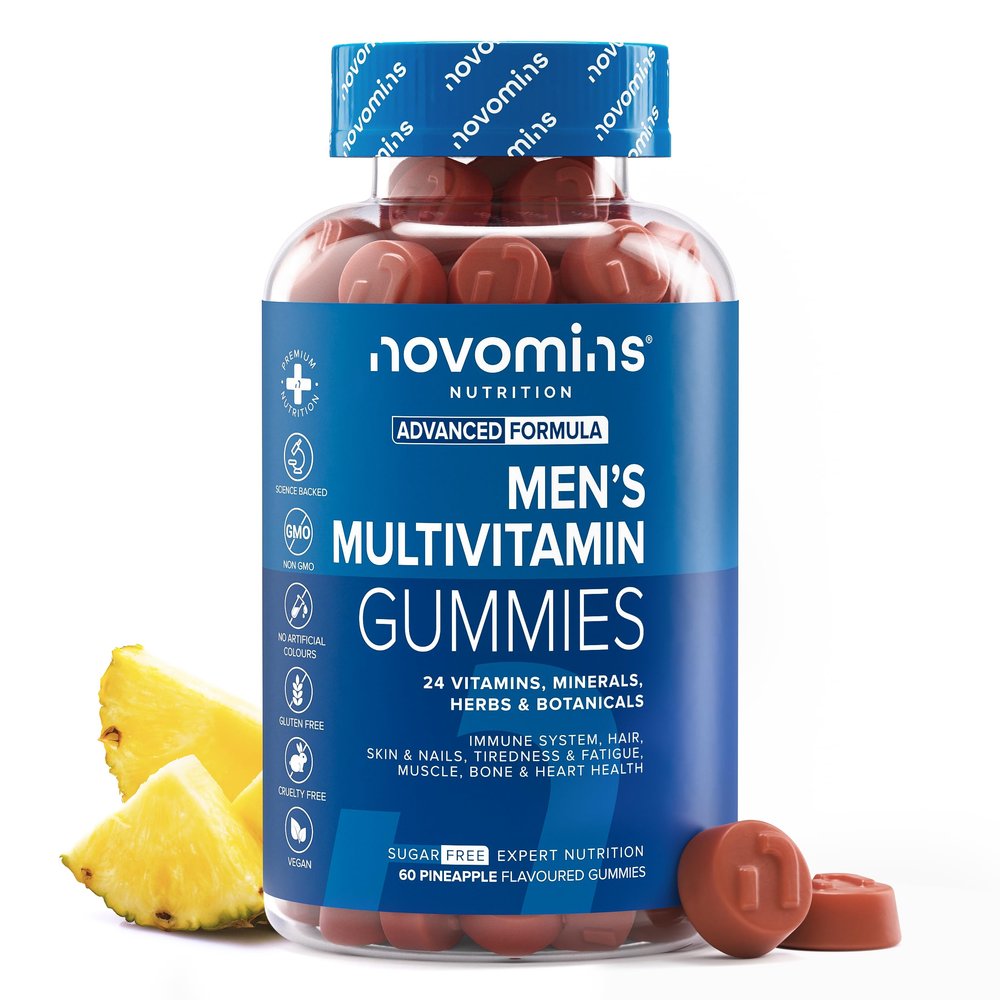 Mens Multivitamin Gummies - 24 Essential Multi Vitamins for Men - 1 Month Supply Mens Vitamins - Immune Support, Metabolism, Bone & Muscle Health - Multivitamin Gummies for Men  60 Count - Novomins