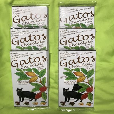 Craft Chocolate Bar Collections (pack of 6 x 100g) Handmade, Nib to Bar, Artisan, Peruvian Cacao, no additives, Eco Friendly, Cat Lover gift (6 x 100g, 3 Dark 70% + 3 Dark 88%)