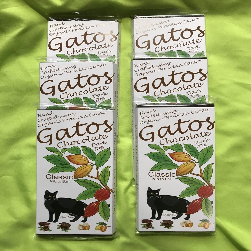 Craft Chocolate Bar Collections (pack of 6 x 100g) Handmade, Nib to Bar, Artisan, Peruvian Cacao, no additives, Eco Friendly, Cat Lover gift (6 x 100g, 6 Dark 70%)