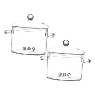 ABOOFAN Set of 2 Glass Saucepans Heat-Resistant Glass Cooking Pot Lid for Noodles Soup Large Capacity Instant Noodle Bowl for Kitchen