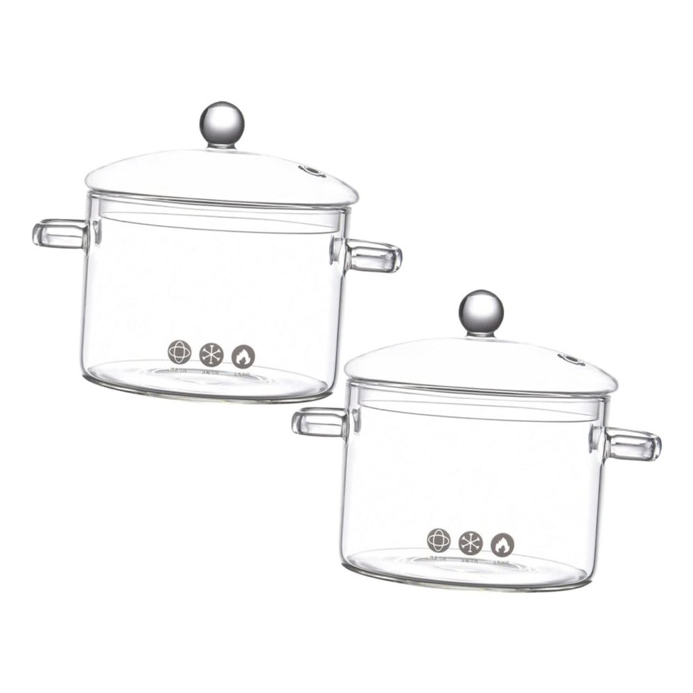 ABOOFAN Set of 2 Glass Saucepans Heat-Resistant Glass Cooking Pot Lid for Noodles Soup Large Capacity Instant Noodle Bowl for Kitchen
