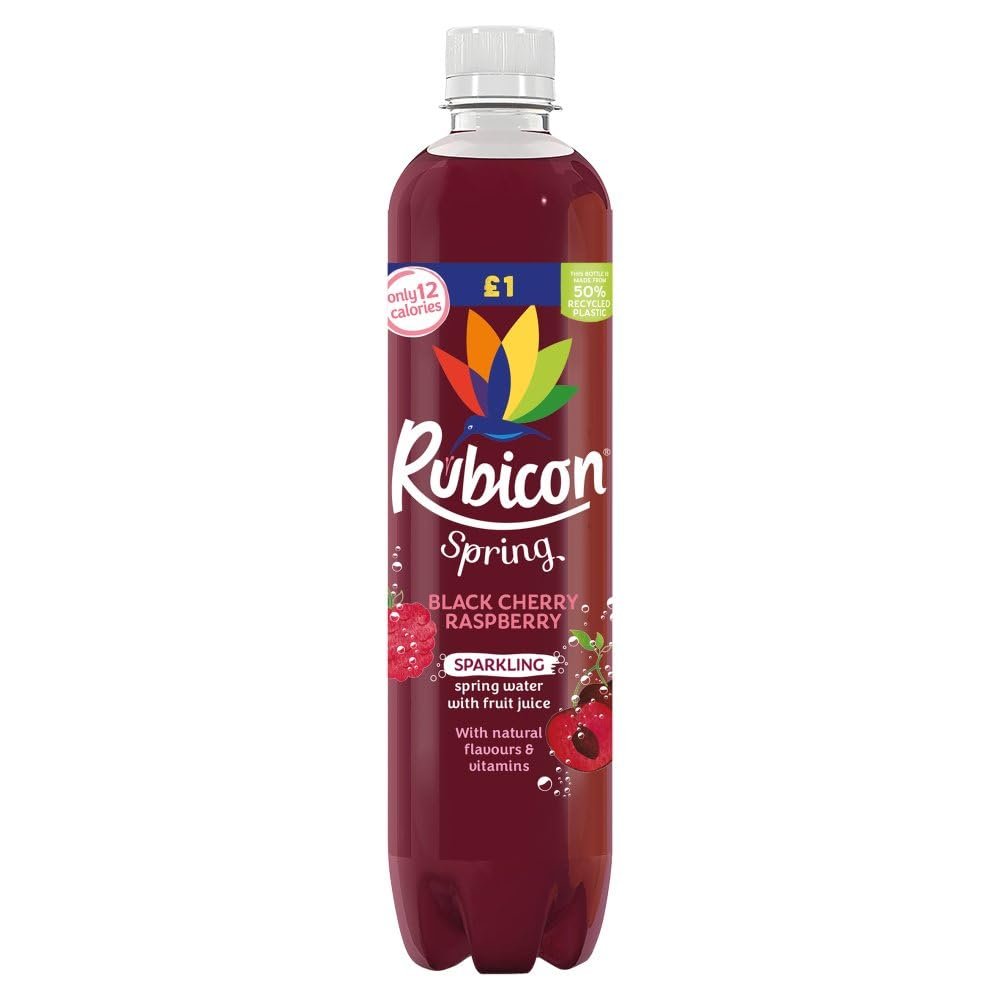 Rubiconn Spring Orange Mango, Black Cherry Raspberry & Pineapple Passion 500ml - Sparkling Spring Water with Fruit Juice | VIMIX (12 Bottles, Black Cherry Raspberry)
