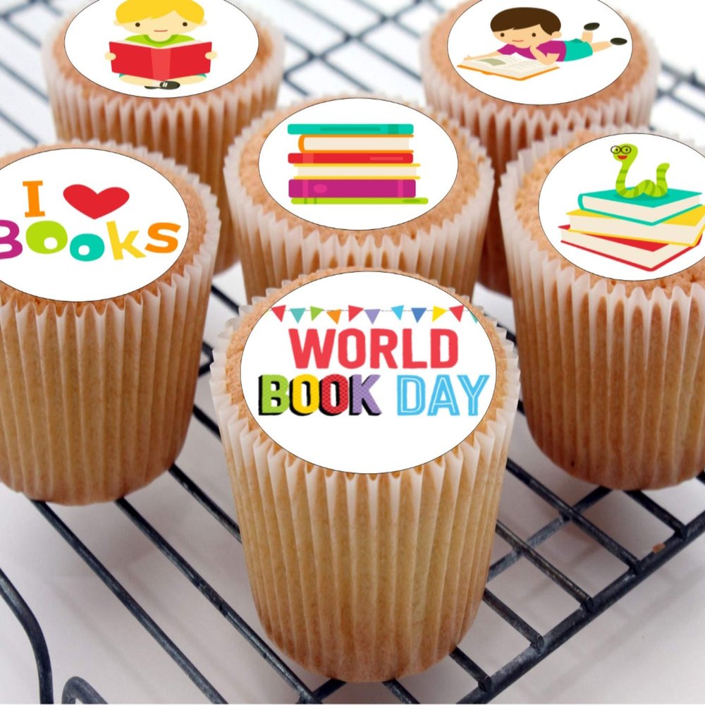 24 Reading World Book Day edible PRE CUT style kids childrens party decorations Wafer Paper Cupcake Fairy Cake Toppers
