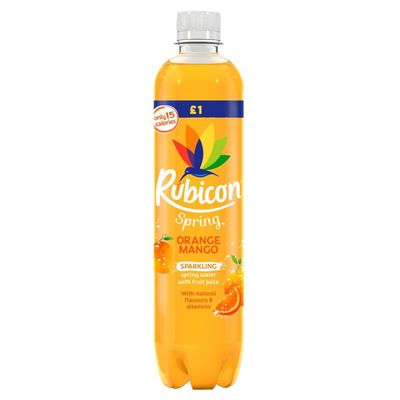 Rubiconn Spring Orange Mango, Black Cherry Raspberry & Pineapple Passion 500ml - Sparkling Spring Water with Fruit Juice | VIMIX (12 Bottles, Orange Mango)