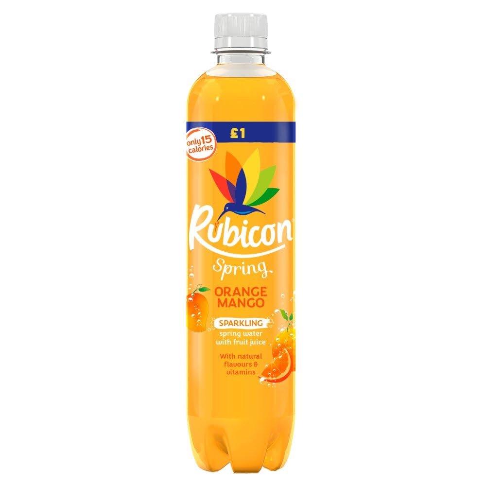 Rubiconn Spring Orange Mango, Black Cherry Raspberry & Pineapple Passion 500ml - Sparkling Spring Water with Fruit Juice | VIMIX (12 Bottles, Orange Mango)