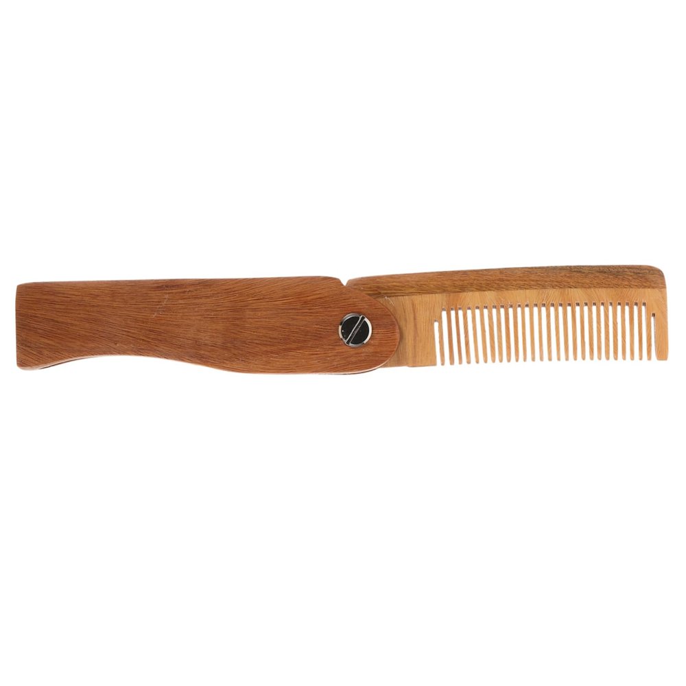Angoily Green Teak Folding Beard Comb Leather Case Wooden Comb for Men's Beard Styling Travel-friendly Hair
