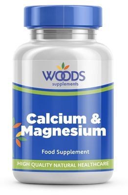 Calcium & Magnesium (180 Tablets) from Woods Supplements | Each tablet provides: 87.5mg Calcium 87.5mg Magnesium | Supports normal muscle function and healthy bones | Suitable for Vegetarians & Vegans