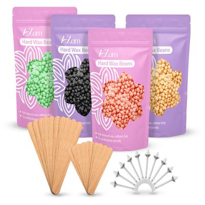AZAM Hard Wax Beads for Hair Removal - Full Body 4X100G Painless Beans With 20 Applicators and 10 Nose Sticks - Professional for Eyebrow, Bikini