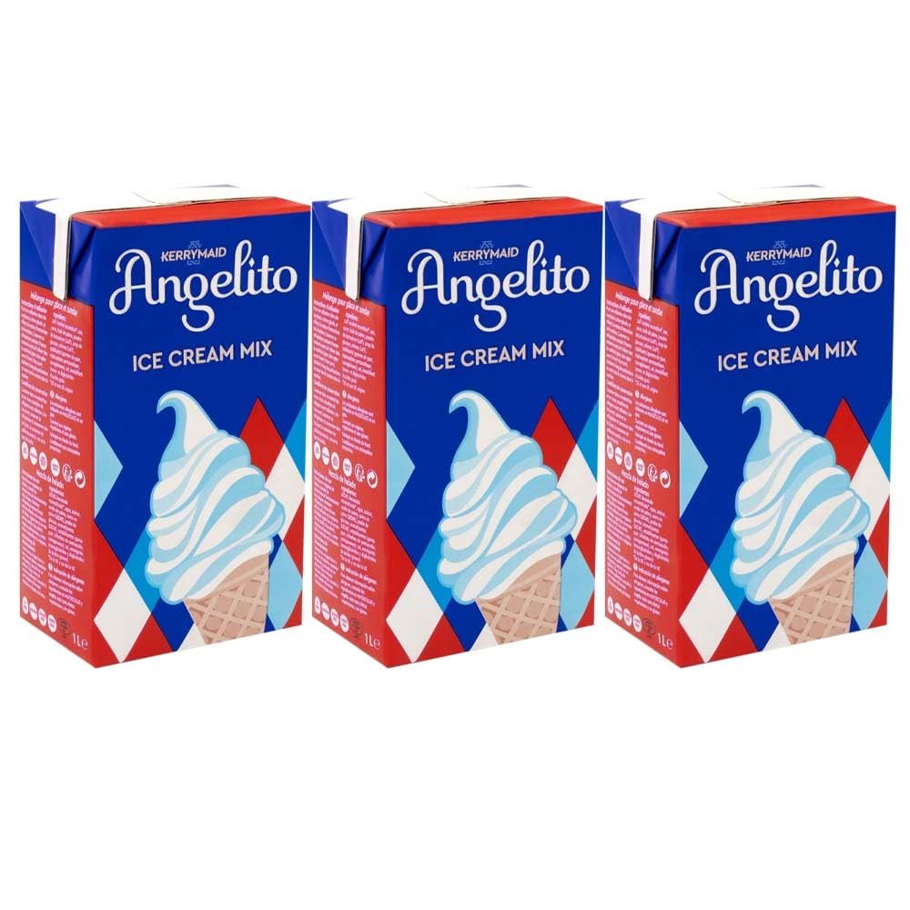 Kerrymaid 3 x 1L Angelito Ice Cream Mix With Welari Thank You Card Skimmed Milk Instant Ready To Chill Vegeterian Gluten FREE Dairy Sundea Mousse Dessert Shakes (3L) (3pack)