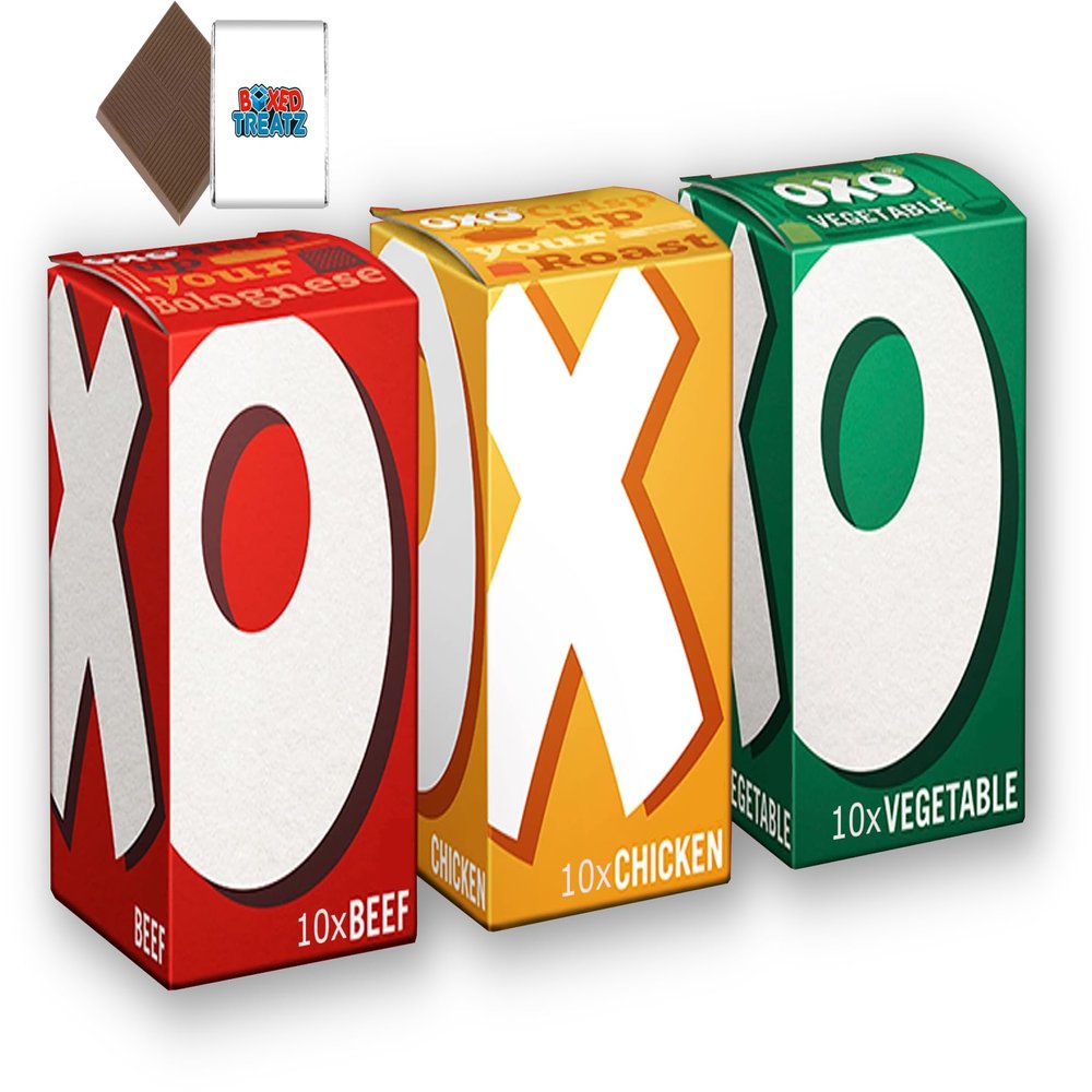 OXO Stock Cubes 30 Pack, OXO Beef + Chicken + Vegetable 10 Pcs Each Boxed Treatz