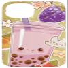 Cute Pink Bubble Tea Kawaii Boba Fruits and Flowers Pattern Case for iPhone 15
