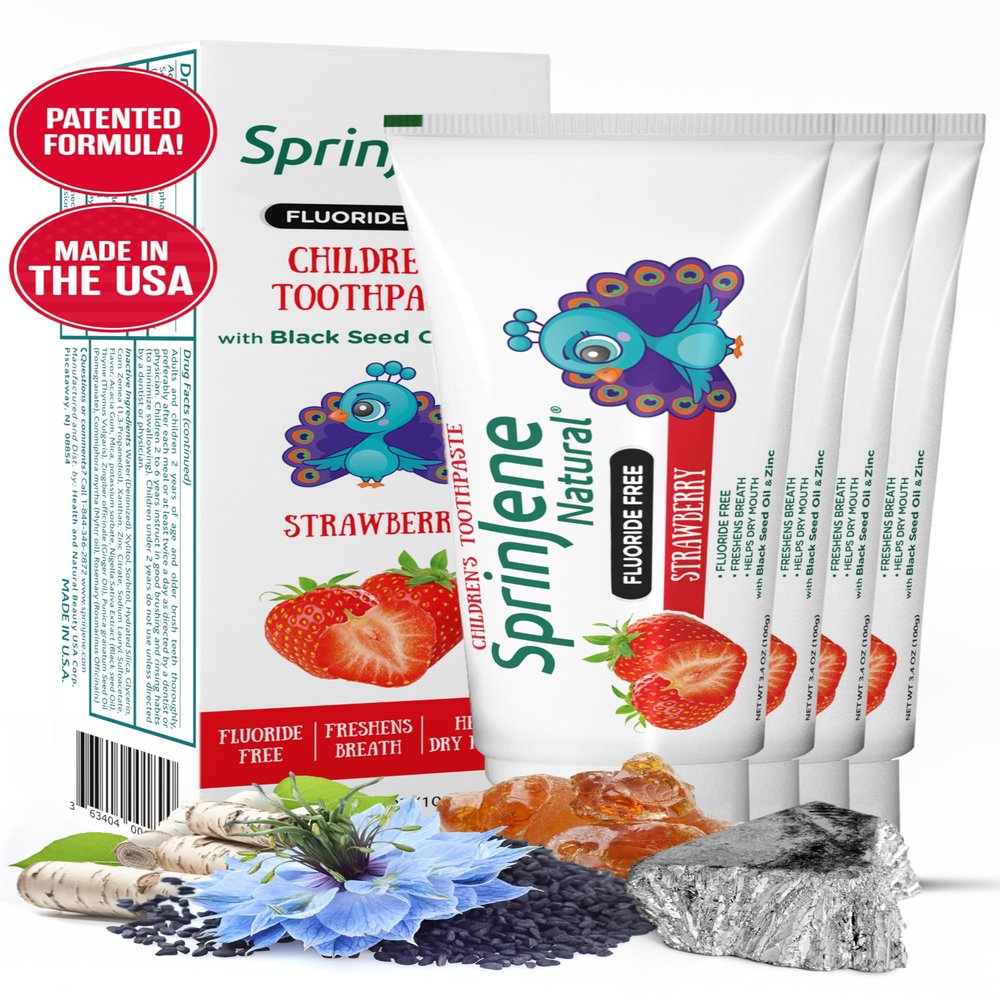 SprinJene Natural Toothpaste for Children, Strawberry Flavour | Natural Toothpaste for Children | Fluoride Free Toothpaste for Toddlers | Pack of 4