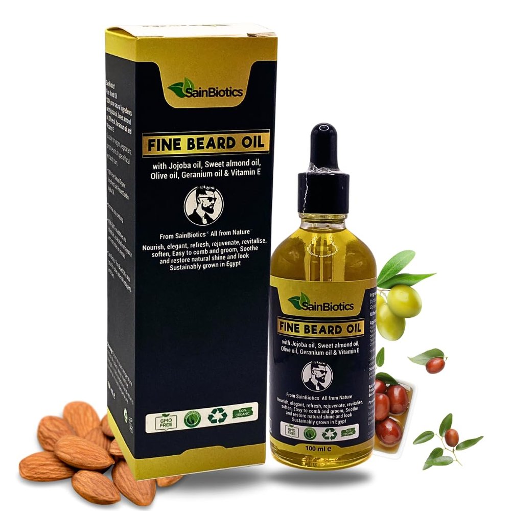 Sainbiotics Organic Beard Growth oil for Men - 100ml Unscented Natural Beard Oil with jojoba oil, Geranium Oil, Olive oil, Vitamin E & Sweet Almond Oil Blend for Smooth, Healthy Beard Growth Serum