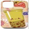 iPhone 15 Smiling Bubble Tea Kawaii Boba Fruits and Flowers Pattern Case view 1