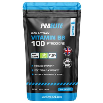 Vitamin B6 100mg - 240 Vegan Tablets 7000% Nrv Dose High Strength | B6 Vitamins Contributes to Healthy Metabolism, Reduction of Tiredness, Normal Immune & Nervous System Function by PROELITE