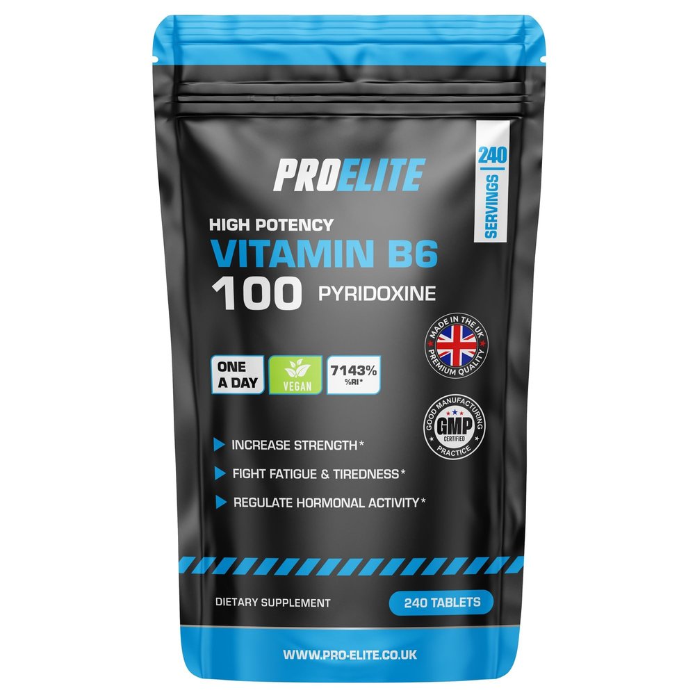 Vitamin B6 100mg - 240 Vegan Tablets 7000% Nrv Dose High Strength | B6 Vitamins Contributes to Healthy Metabolism, Reduction of Tiredness, Normal Immune & Nervous System Function by PROELITE