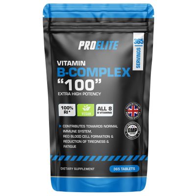 Vitamin B Complex - 365 High Strength Tablets (1 Year Supply) - All 8 B Vitamins B1 - B2 - B3 - B5 - B6 - B12, Biotin, Folic Acid - Reduction of Tiredness & Fatigue PROELITE