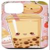 iPhone 15 Smiling Bubble Tea Kawaii Boba Floral Fruits Pattern Pastel Case view 1