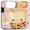 iPhone 15 Smiling Bubble Tea Kawaii Boba Floral Fruits Pattern Pastel Case view 3