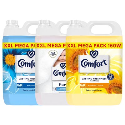 Pick and Mix Any 2 Comfort XXL Mega Pack Fabric Conditioner with 100 Days of Long-Lasting Fragrance and Softness Intense Liquid Fabric Softener 160 Washes, 5L