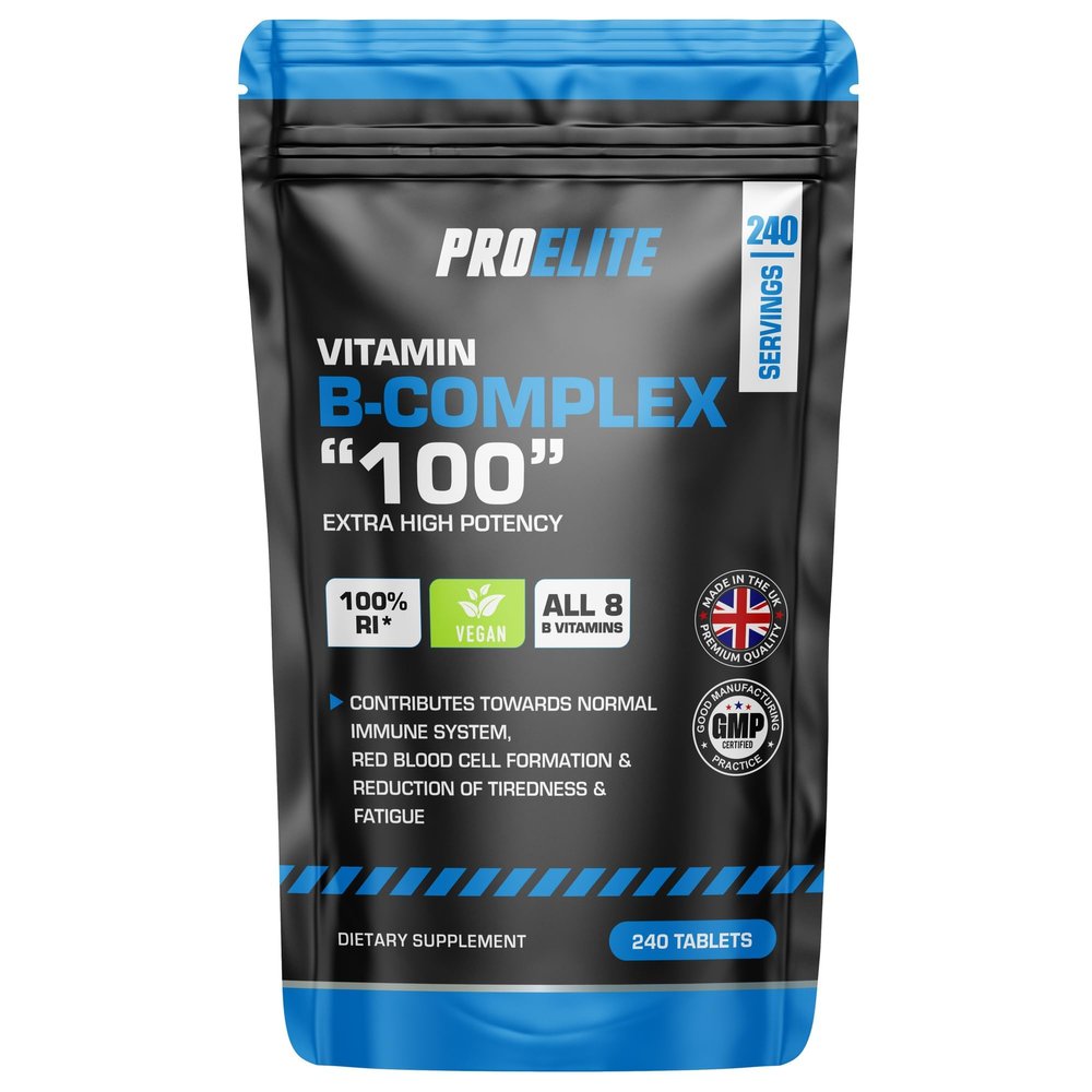 Vitamin B Complex - 240 High Strength Tablets - All 8 B Vitamins B1 - B2 - B3 - B5 - B6 - B12, Biotin, Folic Acid - Reduction of Tiredness & Fatigue PROELITE