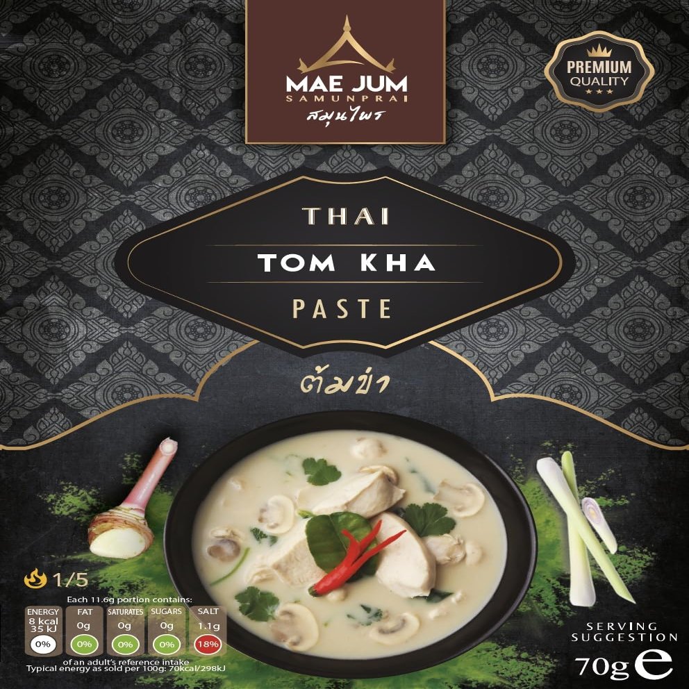 Authentic Tom Kha Paste by Mae Jum | 3 pack x 70g | Tom Kha Gai | Fragrant Soup | Up to 6 Servings per Pack | 100% Natural | Vegan Paste | Gluten Free