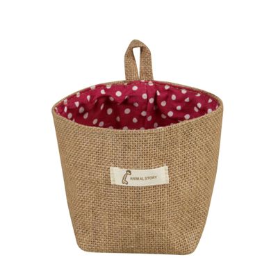 Zerodeko Cotton Linen Hanging Storage Bag Small Fabric Flower Pot Holder Red Dot Pattern Jute Basket for Wall Organization and Planting Storage in Home