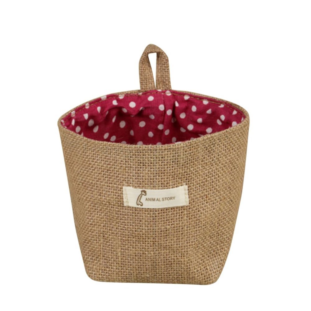 Zerodeko Cotton Linen Hanging Storage Bag Small Fabric Flower Pot Holder Red Dot Pattern Jute Basket for Wall Organization and Planting Storage in Home