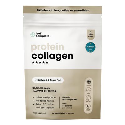 Feel Complete | High Protein Collagen | No Sugar, No Sweeteners | Unflavoured | Grass Fed & Hydrolysed | Premium Type 1 & 3 Bovine Peptides | Halal | Skin, Hair & Nails | 140g | 14 Servings