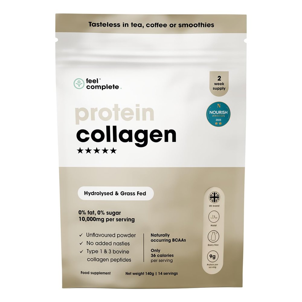 Feel Complete | High Protein Collagen | No Sugar, No Sweeteners | Unflavoured | Grass Fed & Hydrolysed | Premium Type 1 & 3 Bovine Peptides | Halal | Skin, Hair & Nails | 140g | 14 Servings