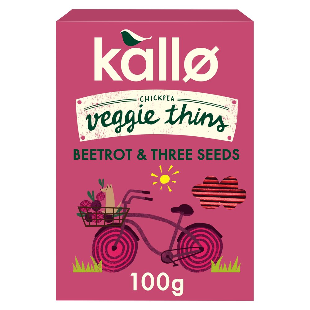 Kallo Beetroot & Three Seeds Veggie Thins Crackers | Healthy Snacks High Fibre, Plant Protein, Gluten Free & Baked | 100g Single Pack