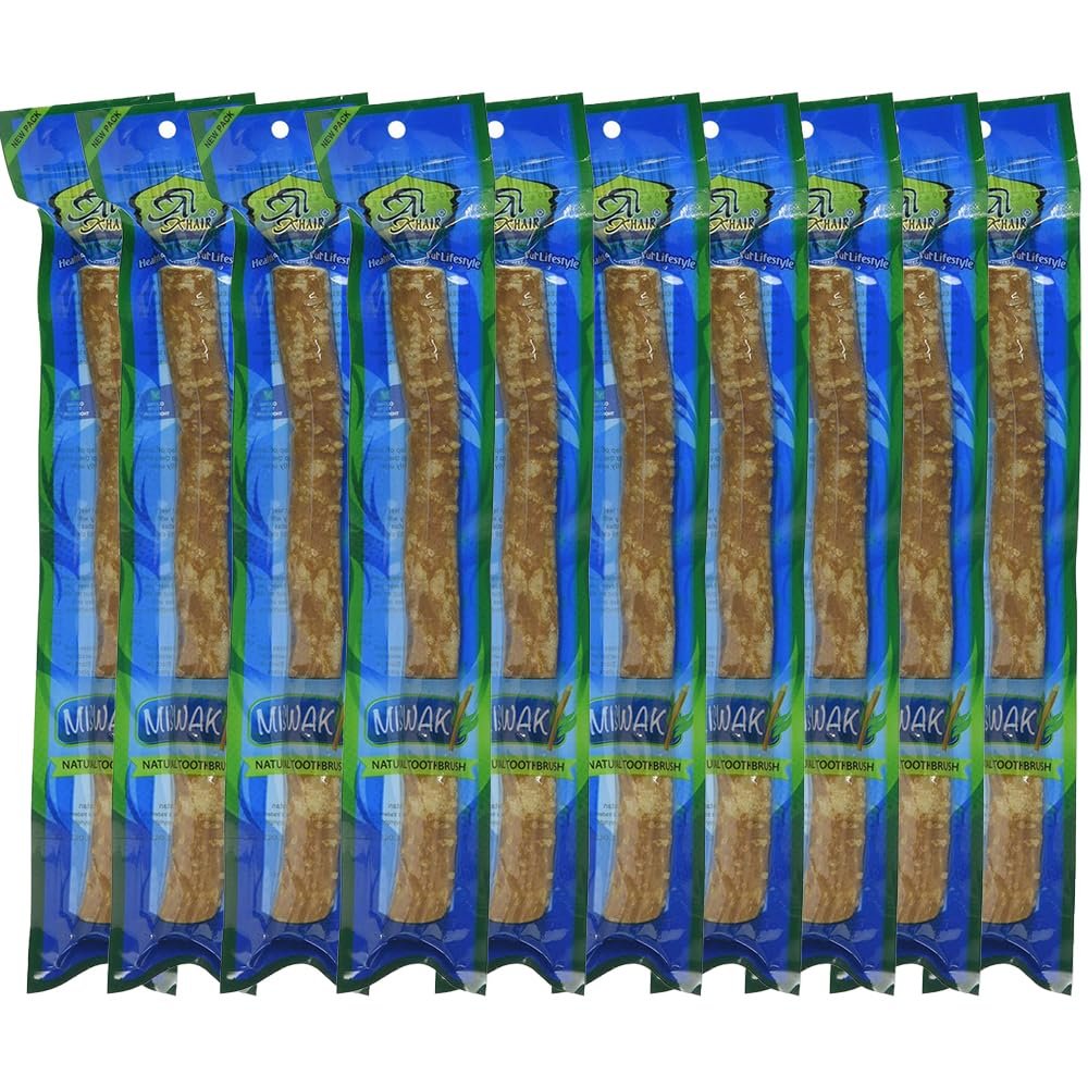 BML 10 x Miswak Natural Thick Toothbrush Chewing Stick Vacuum Packed Herbal Datun Ancient Ramedy Dental Care for Healthy Teeth & Gums and Fresh Breath