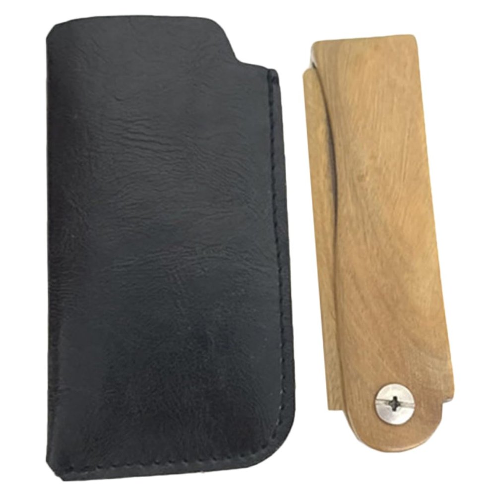 Ipetboom Sandalwood Comb Folding Beard Mustache Hair Supply for Mens Household Use Leather Case