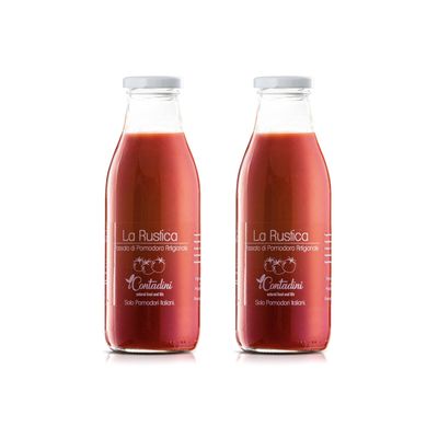 Tomato puree Rustica Salumi Pasini | Tomatoes grown, dried and processed in Puglia | 99% tomato 1% basil | Pack of 2 bottles of 500ml