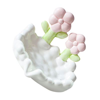 OUNONA Ceramic Soap Dish Non- Base Elegant Flower Design Soap Holder for Bathroom and Shower Functional Storage for Home Decor