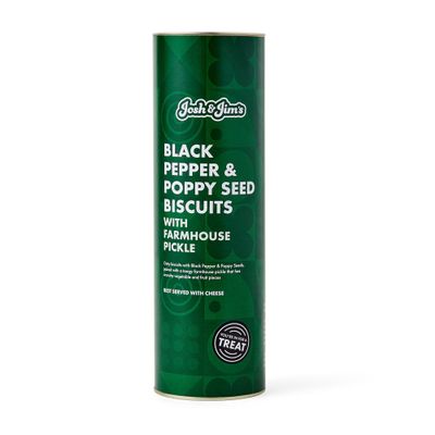 Josh & Jim's - Black Pepper & Poppy Seed Biscuits with Farmhouse Pickle, Cheeseboard Essential, High-Fibre, Low-Salt, UK-Made, Vegan & Ovo-Lacto, 250g