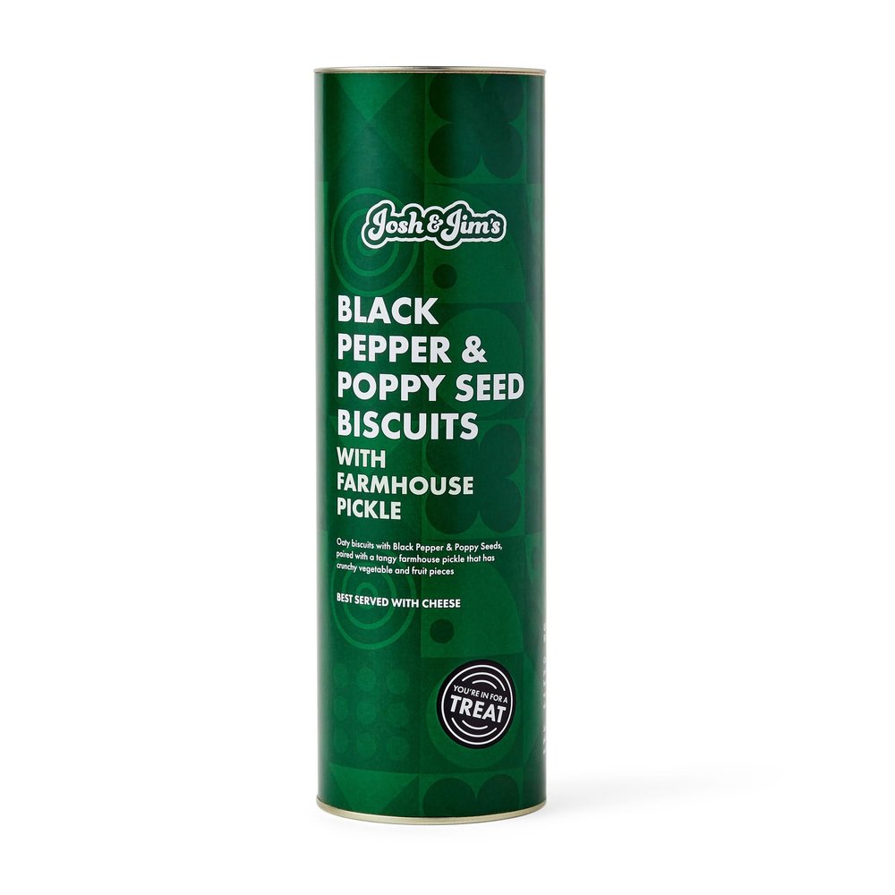 Josh & Jim's - Black Pepper & Poppy Seed Biscuits with Farmhouse Pickle, Cheeseboard Essential, High-Fibre, Low-Salt, UK-Made, Vegan & Ovo-Lacto, 250g