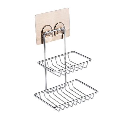 PRETYZOOM Stainless Steel Double Layer Soap Dish Rack Easy Install Non-slip Sturdy for Bathroom