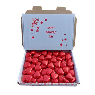 Mothers Day Sweet Gift 70 Chocolate Hearts Individually wrapped milk chocolates Red Foil Love Heart Chocolates box (Red Heart, 70)