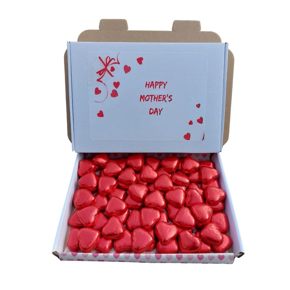 Mothers Day Sweet Gift 70 Chocolate Hearts Individually wrapped milk chocolates Red Foil Love Heart Chocolates box (Red Heart, 70)