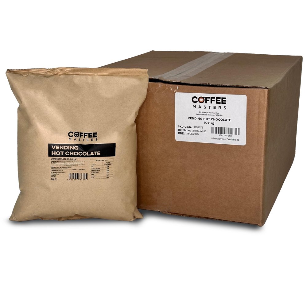 Coffee Masters Vending Machine Chocolate Powder - 10 Packs x 1kg - Premium Instant Hot Choco Perfect for Office Break Rooms, Cafeterias, Schools - Decadent, Rich Hot Cocoa Powdered Drink