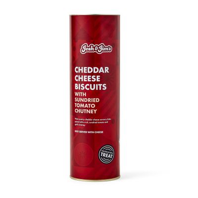 Josh & Jim's - Gourmet Cheddar Biscuits with Sundried Tomato Chutney, Rich Garlic & Smoky Taste, Low-Salt, Vegan, Ovo-Lacto Friendly, 240g