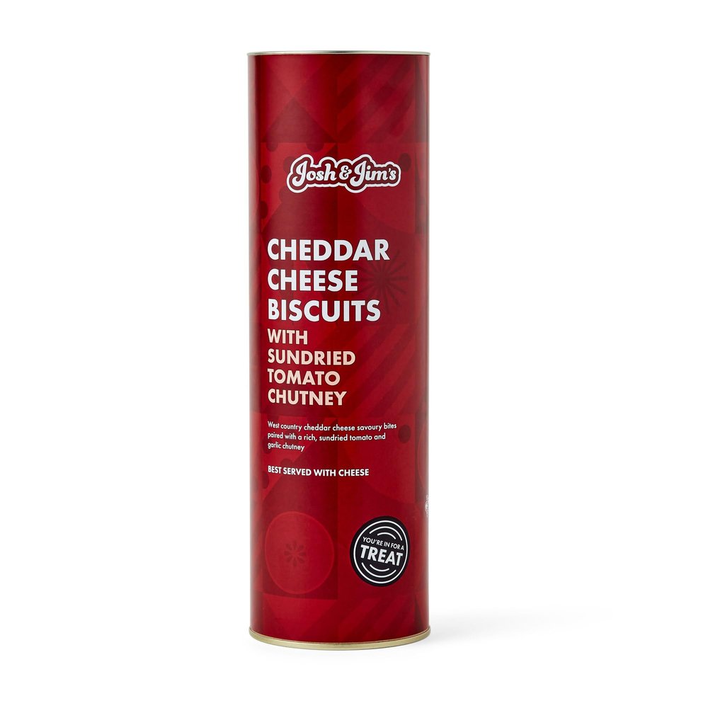 Josh & Jim's - Gourmet Cheddar Biscuits with Sundried Tomato Chutney, Rich Garlic & Smoky Taste, Low-Salt, Vegan, Ovo-Lacto Friendly, 240g