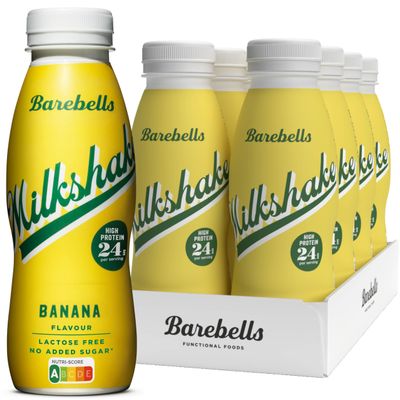Barebells Creamy Protein Shake - Low Sugar, 24 g Protein per Bottle, Lactose Free - Banana Milkshake, 8 x 330 ml