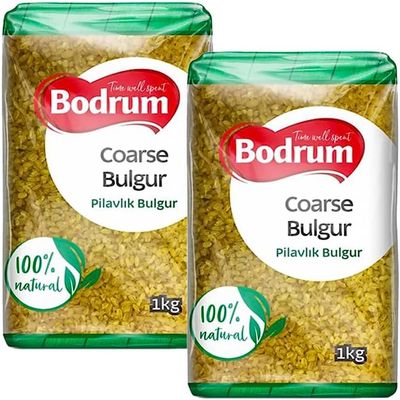 Bodrum Bulgur Wheat 1000g | 100% Natural Unique Texture and Flavor | Vegan & GMO Free | Make Delicious & Healthy Dishes with Fiber and Protein (2 Pack, Coarse Bulgur)
