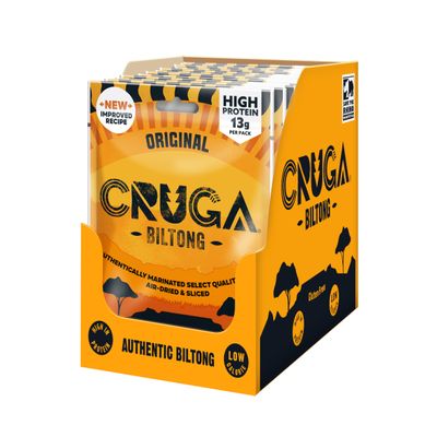 Cruga Original Beef Biltong Flavour 12  25g Snack Packs  High Protein Gluten Free Spicy Snack  Low Sugar  No Added MSG  Ideal for Gym, Travel, Hiking & Everyday Energy