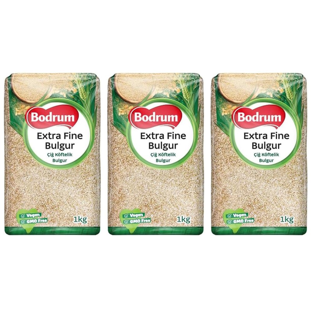 Bodrum Bulgur Wheat 1000g | 100% Natural Unique Texture and Flavor | Vegan & GMO Free | Make Delicious & Healthy Dishes with Fiber and Protein (3 Pack, Extra Fine Bulgur)