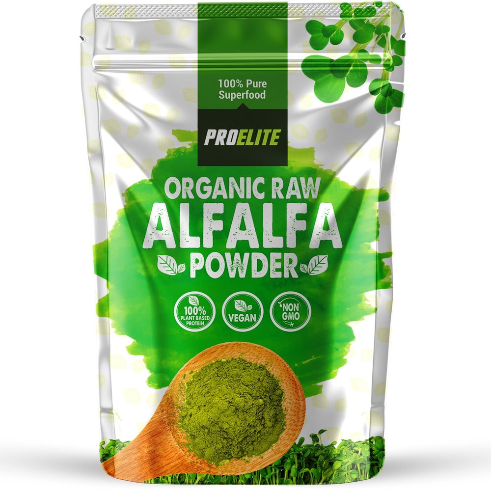 Organic Alfalfa Powder 1kg Support Energy and Stress, Vegan Keto Green Superfood Supergreen Raw Natural Alfalfa Powder Juice Shots PROELITE
