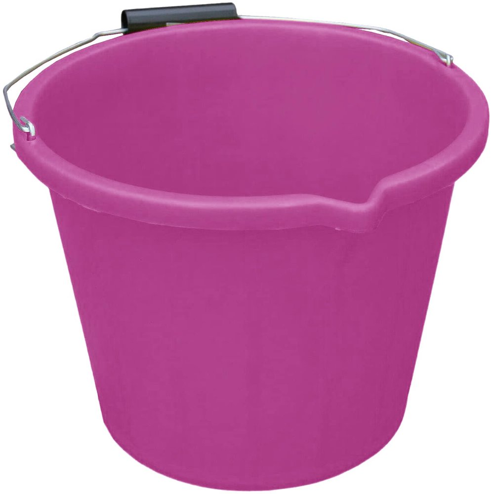1 x Plastic Buckets Strong Plasterers Builder Buckets Water Tub Cleaning Buckets Cement Mixing Muck Fermentation Brew Buckets Pail Bucket Garden (Pink, 3 Gallon Bucket with Strong Metal Handle, Spout)