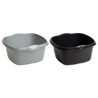 9L Litre Capacity, 32cm Square Washing Up Bowl High Grade Plastic Multiuse Washtub Sturdy Easy to Clean Kitchen Sink, Basin Mixing Bowl Organiser Household 32 X 32 X 15cm (Silver and Midnight Greyish)